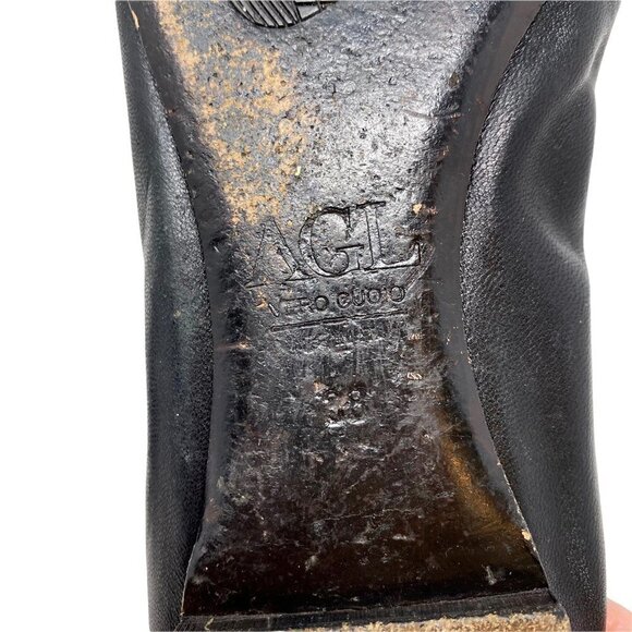 AGL Womens Icon Ballet Flat Shoes Black Leather Buckle Round Toe Italy 8 EUR 38 - Picture 8 of 9